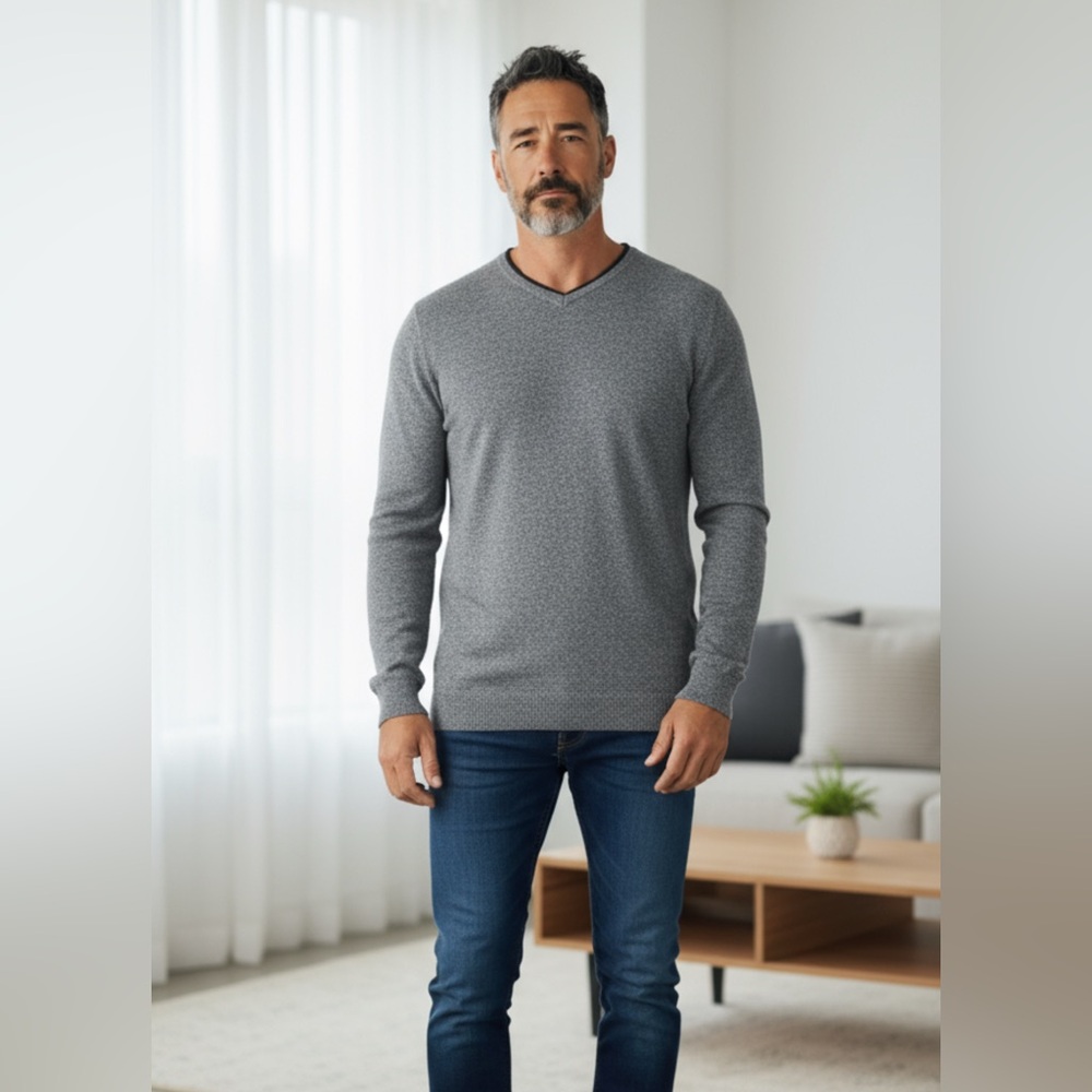Structure Men's Gray V-Neck Sweater, size XL